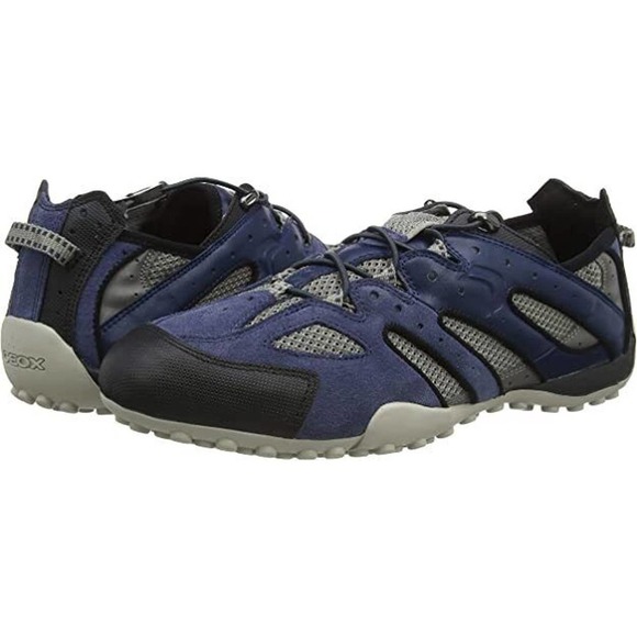 Geox Men\'s Respira Low-Top Sneakers Bungee Laces - Blue Grey C0024 - Size 14